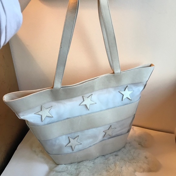 Escada Leather Stars & Stripes Tote Bag White - Picture 2 of 10